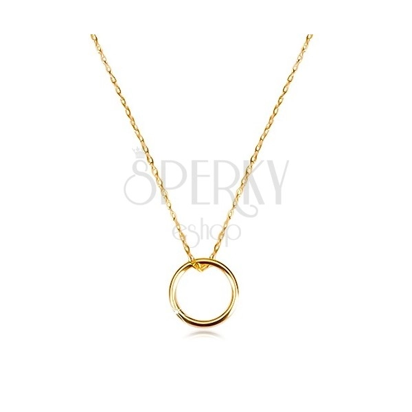 375 gold necklace - fine chain with pendant of smooth glossy circle