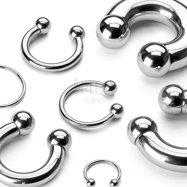 316L steel piercing - glossy horse-shoe with balls on both ends, width 5 mm