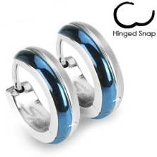 Round steel earrings - combination of blue and silver colour