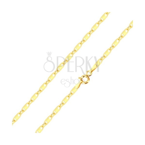 14K gold chain - oval rings, oblong rings with rectangle, 450 mm