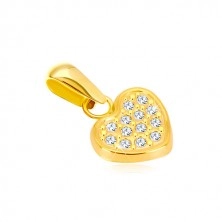 Yellow 14K gold pendant - symmetric heart inlaid with zircons