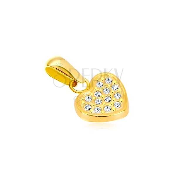 Yellow 14K gold pendant - symmetric heart inlaid with zircons