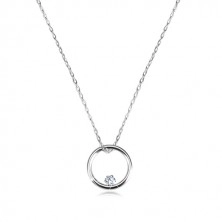 Diamond necklace of white 375 gold - narrow glossy circle and brilliant 