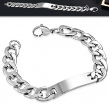 Bracelet made of surgical steel with shiny oblong plate, silver colour, 8 mm