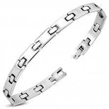 Stainless steel bracelt of silver colour - glossy "H" elements, rectangle joints 
