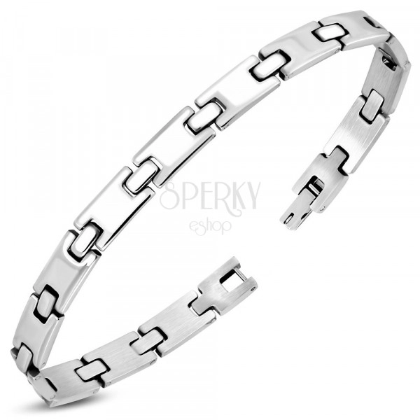 Stainless steel bracelt of silver colour - glossy "H" elements, rectangle joints 