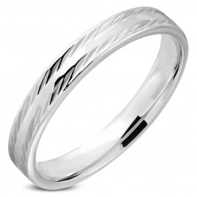 Silver ring made of stainless steel - bevelled grain cuts, 4 mm