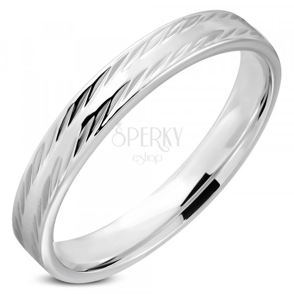 Silver ring made of stainless steel - bevelled grain cuts, 4 mm