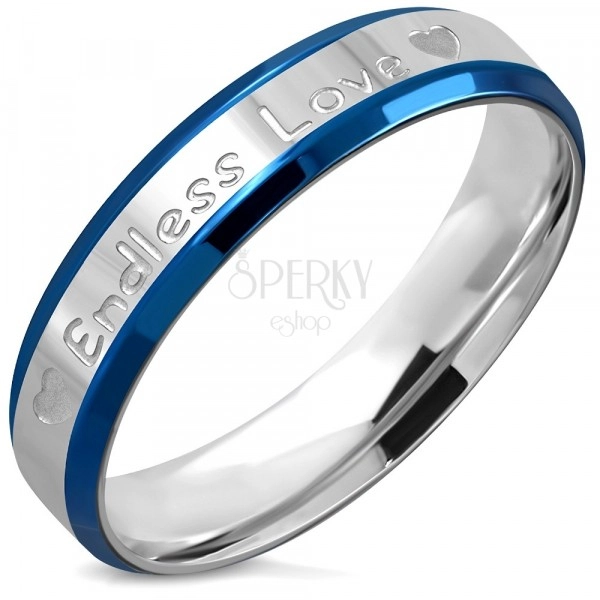 Steel ring - inscription "Endless Love" and hearts, slightly bevelled edges, 5 mm