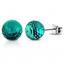 Stainless steel earrings - emerald-green ball with cut fields