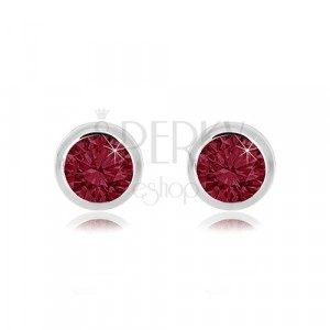 Stud earrings made of 585 gold – a round rubin in a red hue, 3 mm