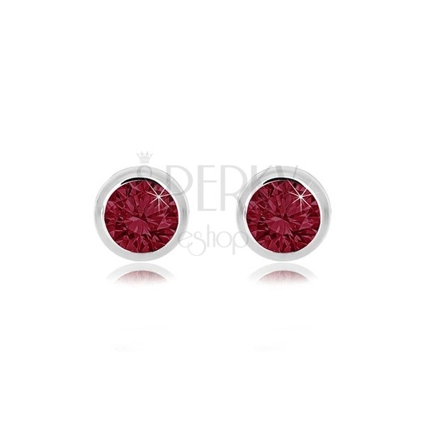 Stud earrings made of 585 gold – a round rubin in a red hue, 3 mm