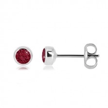 Stud earrings made of 585 gold – a round rubin in a red hue, 3 mm