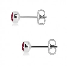 Stud earrings made of 585 gold – a round rubin in a red hue, 3 mm