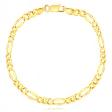 14K yellow gold bracelet – three oval eyelets, elongated eyelet, widened edges, 180 mm