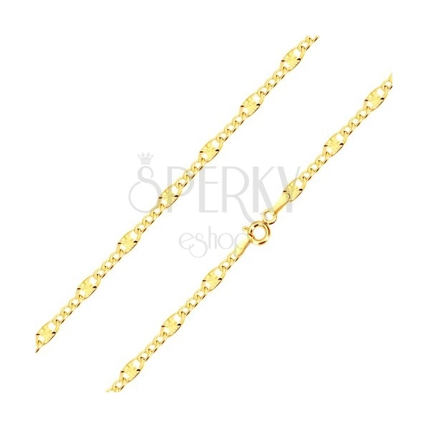 14K gold bracelet - three oval eyelets, elongated eyelet with radial cuts, 210 mm