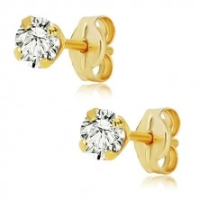 585 yellow gold earrings - shiny clear zircon, mount, 4 mm