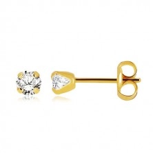 585 yellow gold earrings - shiny clear zircon, mount, 4 mm