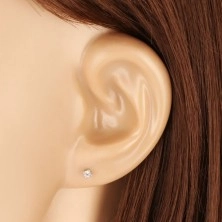 585 white gold stud earrings - round shiny zircon, mount, 2 mm