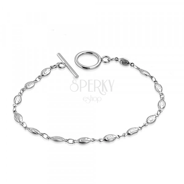 Stainless steel bracelet - oval rings, grain with motif of Greek key