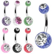 Ball belly ring with glitters and zircon