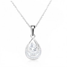 925 silver necklace - tear contour with zircons, spiral chain