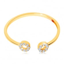 375 gold ring with narrow divided shoulders, small zircon hoops