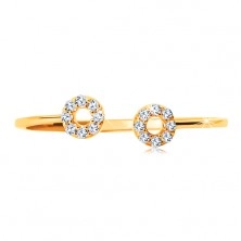 375 gold ring with narrow divided shoulders, small zircon hoops