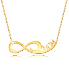 Yellow 585 gold necklace - fine chain, infinity symbol, inscription MOM