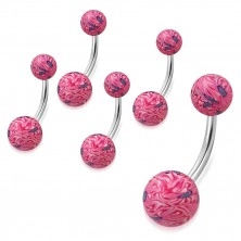 Belly piercing - pink-white FIMO balls with abstract motif