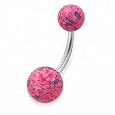 Belly piercing - pink-white FIMO balls with abstract motif