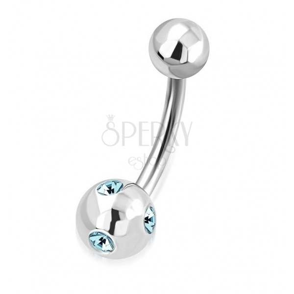 Stainless steel belly piercing - ball with aquamarine zircons