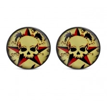 Steel earrings - black acrylic circle, skull and navy star