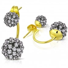 Stainless steel earrings - glossy arch of gold colour, Shamballa balls