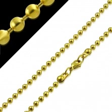 Steel chain of gold colour - balls seperated with short prongs, 2 mm