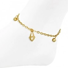 Steel bracelet in gold hue - beads, lock and key