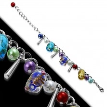 Chain bracelet and pendants - artificial pearls, coloure beads with roses 