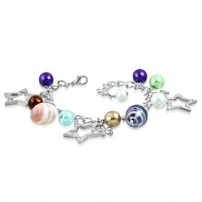Bracelet - synthetic pearls, two-colour beads, contours of stars and flowers