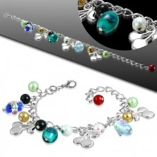 Chain bracelet with pendants - beads with roses, cherries, artificial pearls