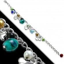 Chain bracelet with pendants - beads with roses, cherries, artificial pearls