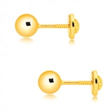 Yellow 585 gold earrings - simple glossy ball, screw back earrings, 5 mm