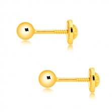Yellow 14K gold earrings - ball with smooth glossy surface, screw back earrings, 4 mm