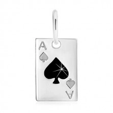 925 silver pendant - playing card, ace of diamonds with glaze of black colour