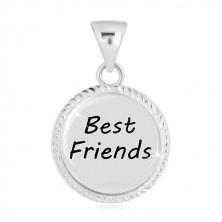 925 silver pendant - silver with serrated edges, inscription "Best Friends"