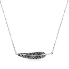 925 silver necklace - spiral chain and patinated feather