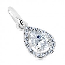 925 silver pendant - glittery drop with zircon contour