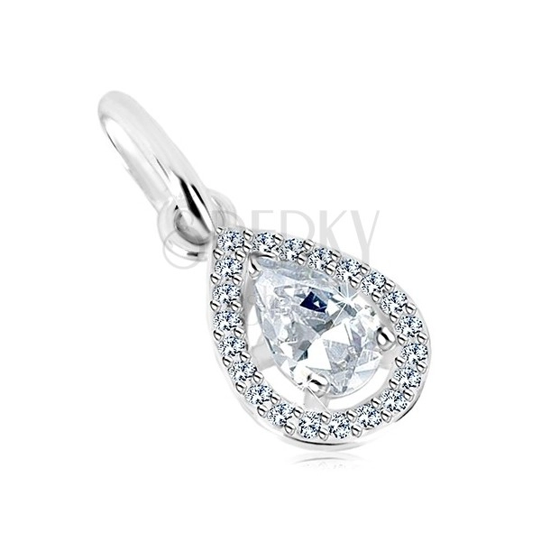 925 silver pendant - glittery drop with zircon contour