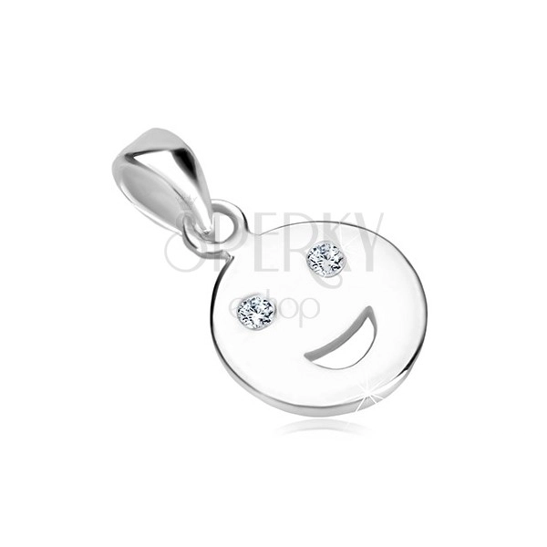 925 silver pendant - glossy smile icon with glittery zircon eyes