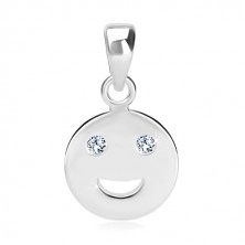 925 silver pendant - glossy smile icon with glittery zircon eyes