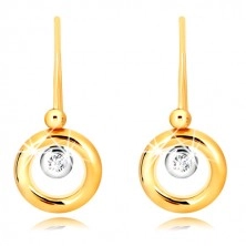 9K gold earrings - ringlet made of yellow gold, holder of white gold and zircon